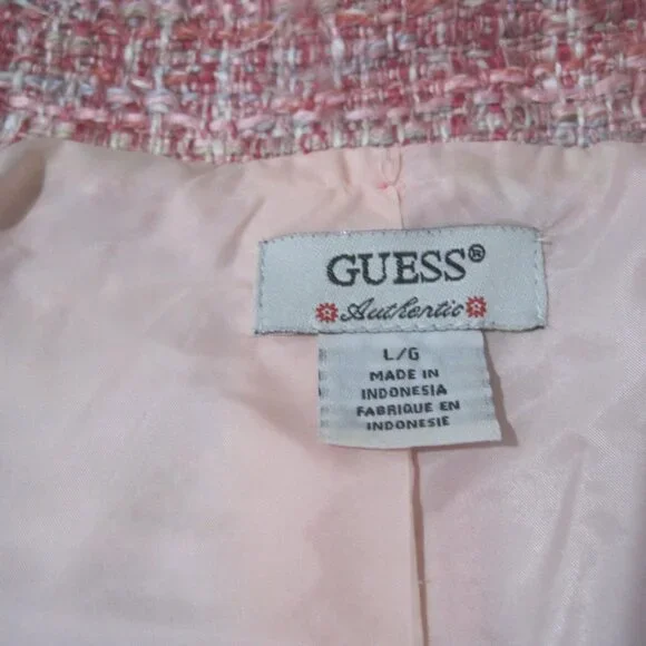 Guess Pink Women’s Knit Nylon Acrylic Cotton Button Mid-Length Coat Size Large - Picture 9 of 10